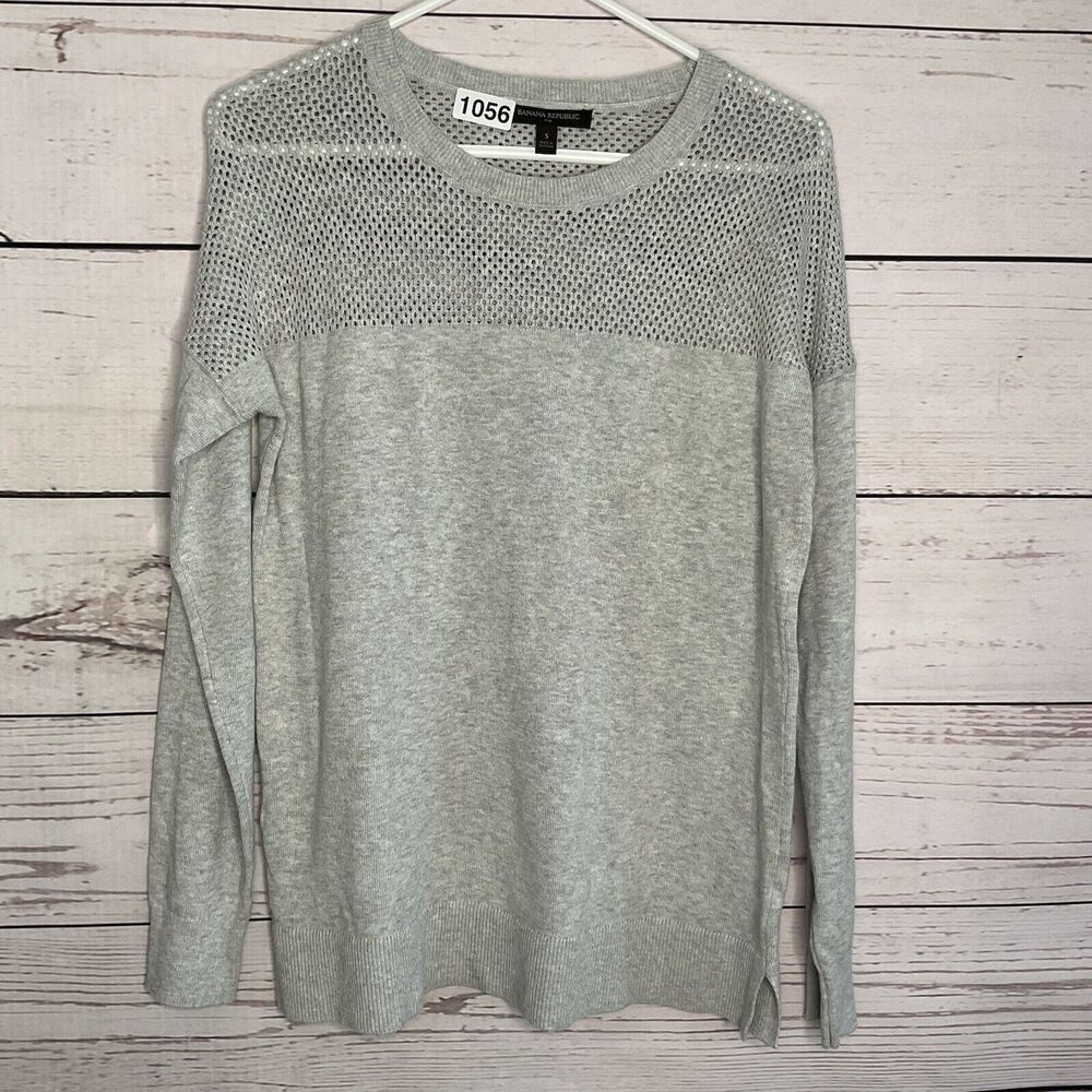 Banana Republic Sweater Womens‎ Small Gray Long Sleeve Pullover Cotton Academia